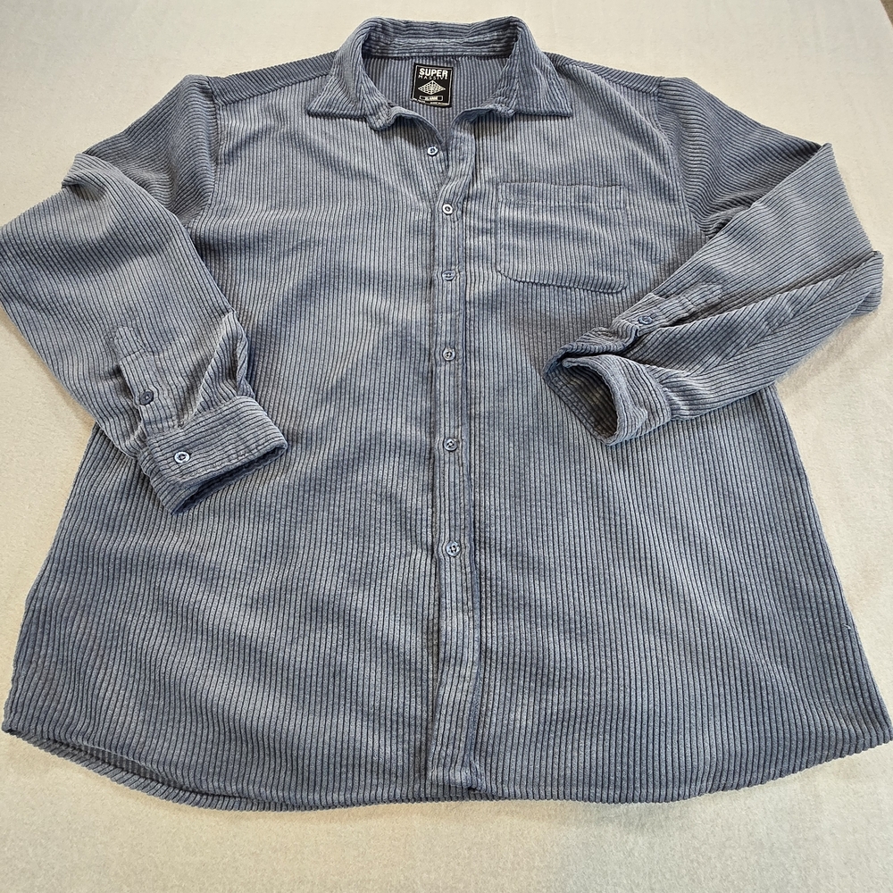 Super Massive Corduroy Shirt Mens XL Blue‎ Long Sleeve Button Down Ribbed Top